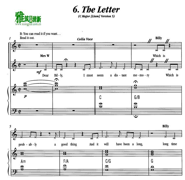 Billy Elliot - The Letter钢琴伴奏谱