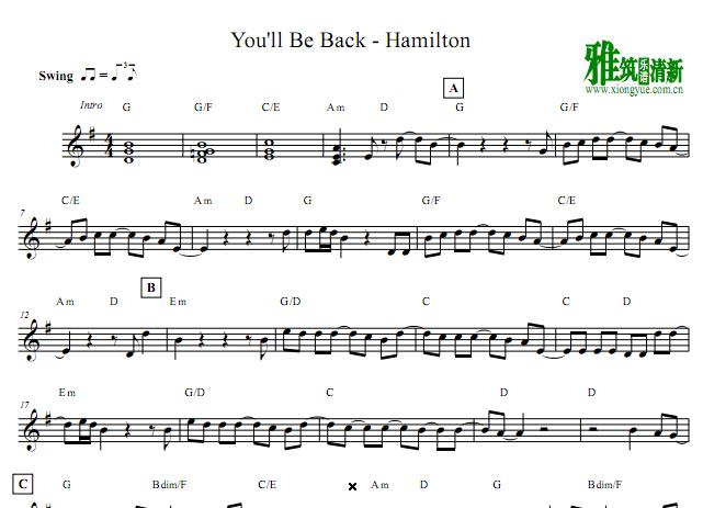 Hamilton - You'll Be Back 小提琴谱