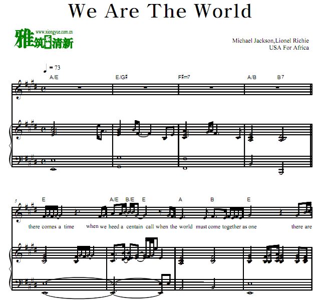迈克尔杰克逊 We Are The World钢琴谱 歌谱