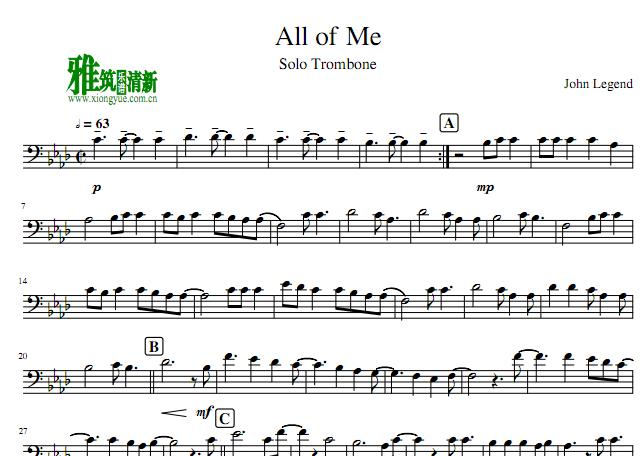 John Legend - All of Me长号谱