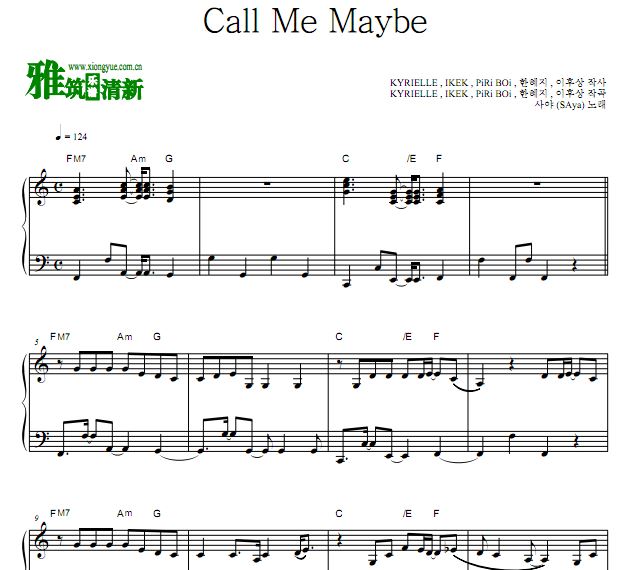 SAya 女神降临OST1 Call Me Maybe钢琴谱 