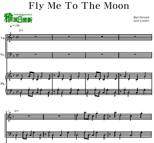 Fly Me To The Moon小提琴大提琴钢琴合奏谱
