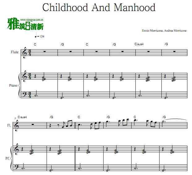 天堂电影院 Childhood And Manhood长笛钢琴伴奏谱