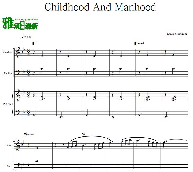 Childhood And Manhood小提琴大提琴钢琴合奏谱