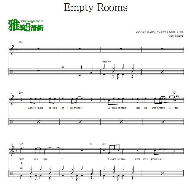 Gary Moore - Empty Rooms架子鼓谱