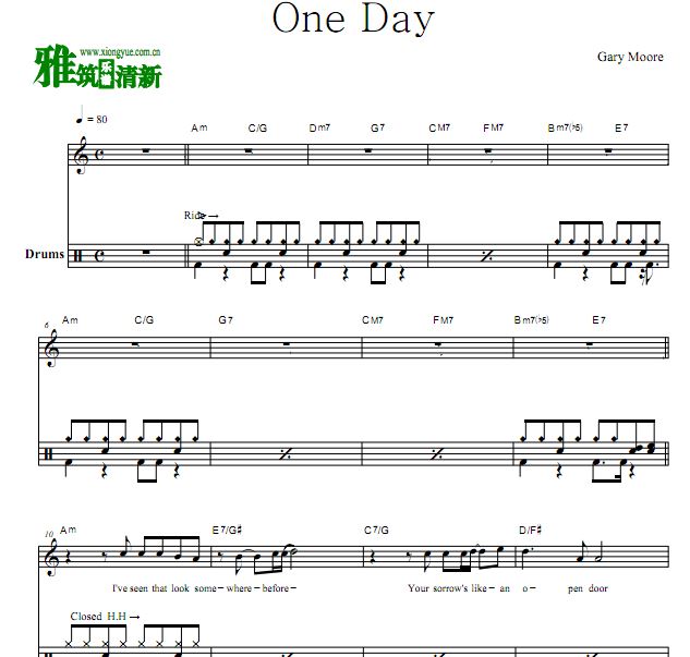 Gary Moore 盖瑞·摩尔 One day架子鼓谱