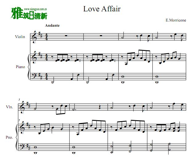 爱情事件插曲 Love Affair小提琴钢琴二重奏谱