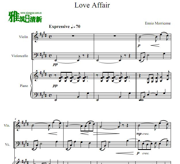 Love Affair小提琴大提琴钢琴三重奏谱