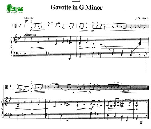 巴赫g小调加沃特舞曲 Gavotte in G minor中提琴钢琴伴奏谱