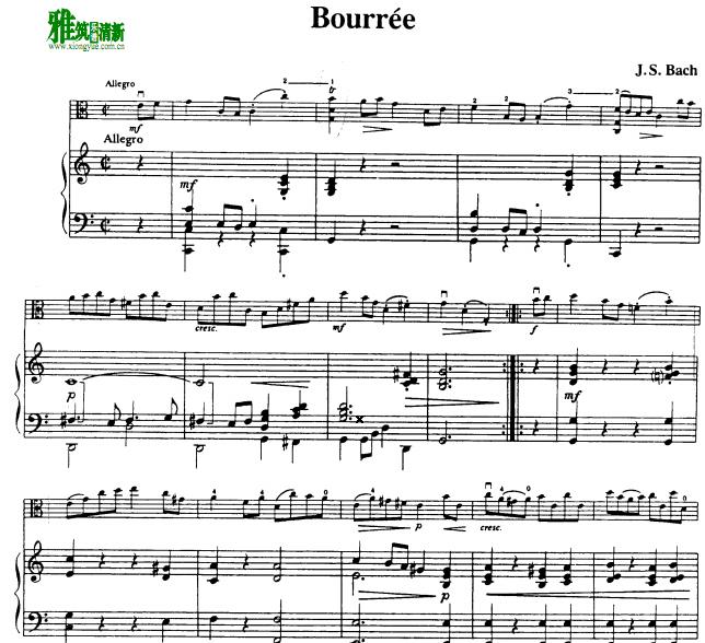 巴赫 bourree布雷舞曲中提琴钢琴伴奏谱