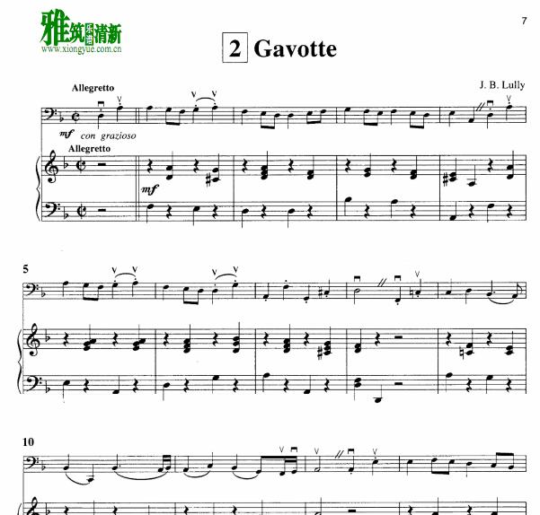 Lully 吕利 加沃特舞曲 Gavotte大提琴钢琴伴奏谱