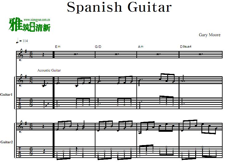 Gary Moore - Spanish Guitar吉他二重奏谱