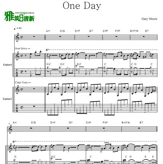 Gary Moore - One day双吉他谱