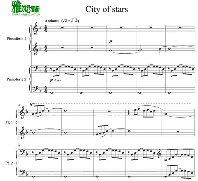 city of stars 四手联弹谱