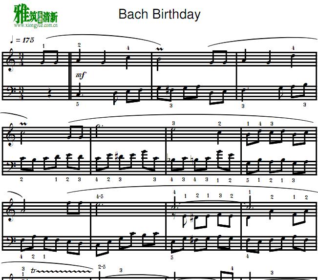 巴赫风格生日快乐钢琴谱 Happy Birthday Bach
