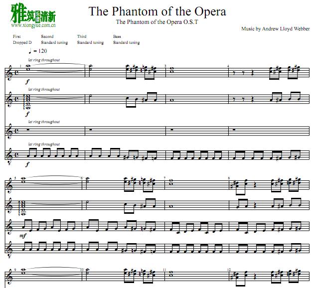 歌剧魅影the phamtom of the opera 吉他四重奏谱