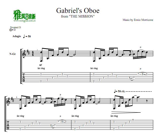 加不里埃的双簧管Gabriel's Oboe 吉他谱