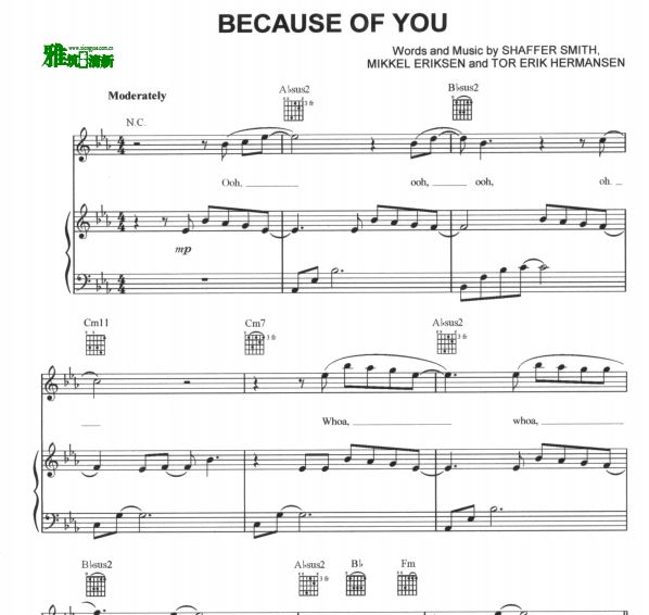 Neyo - because of you钢琴谱 歌谱 