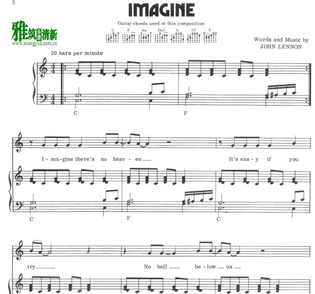 约翰列侬john lennon - imagine钢琴伴奏谱