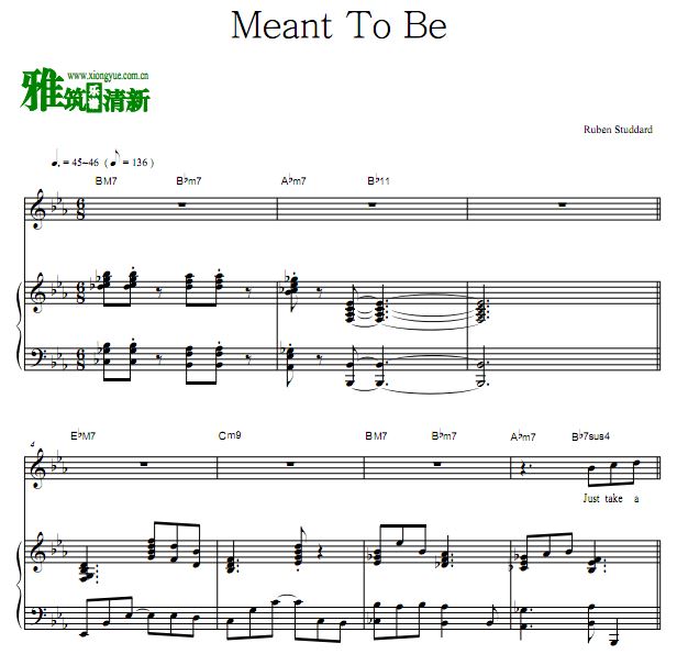 Ruben Studdard - Meant To Be钢琴弹唱伴奏歌谱