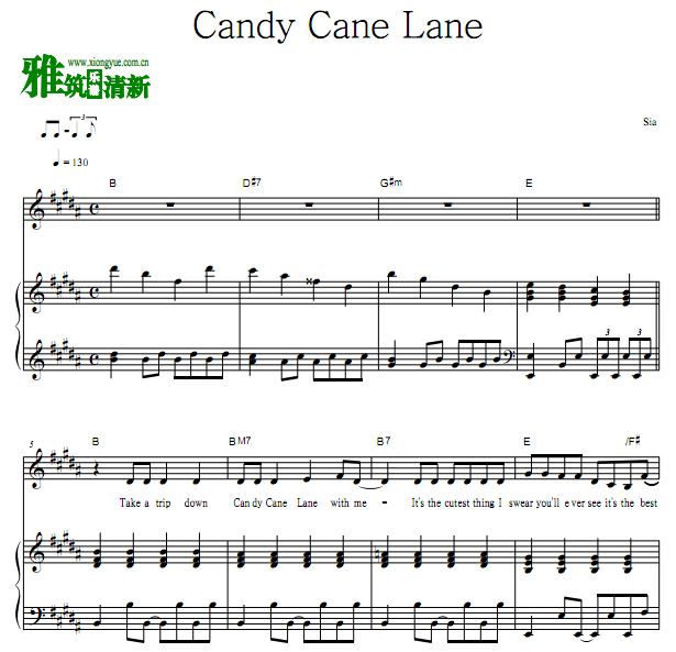 Sia - Candy Cane Lane钢琴弹唱谱 歌谱