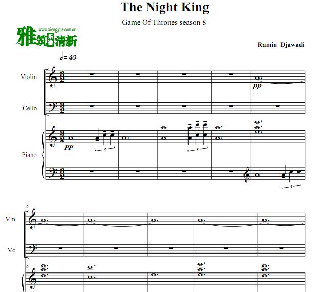 权力的游戏8 The Night King钢琴三重奏谱