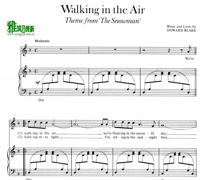 雪人The Snowman主题歌WALKING IN THE AIR钢琴伴奏谱