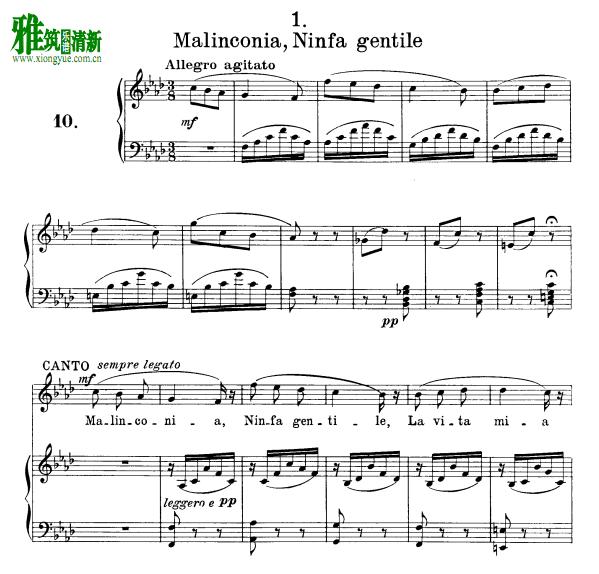 Malinconia, Ninfa gentile忧郁女神,秀美迷人钢琴伴奏谱