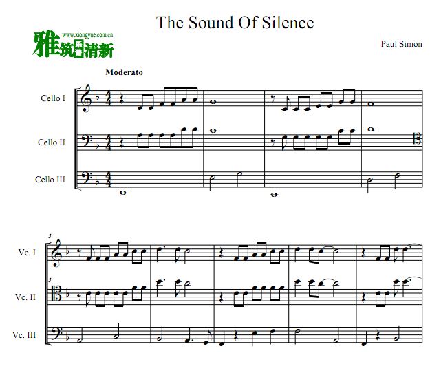 The sound of silence 寂静之声大提琴三重奏谱