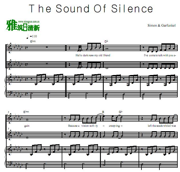 The Sound Of Silence 寂静之声二重唱谱 钢琴伴奏谱