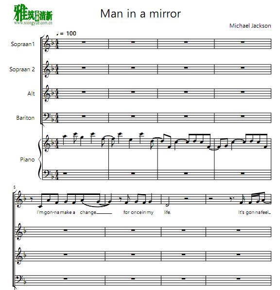 Man in a mirror四声部合唱钢琴伴奏谱1