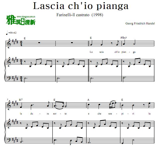 farinelli ILCASTRATO - Lascia Ch'io Pianga钢琴伴奏声乐谱