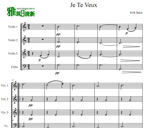 Je Te Veux 三小提琴一大提琴 弦乐四重奏谱