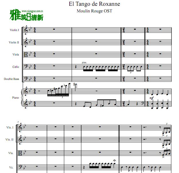 罗克珊娜的探戈 El Tango de Roxanne弦乐五重奏钢琴伴奏谱