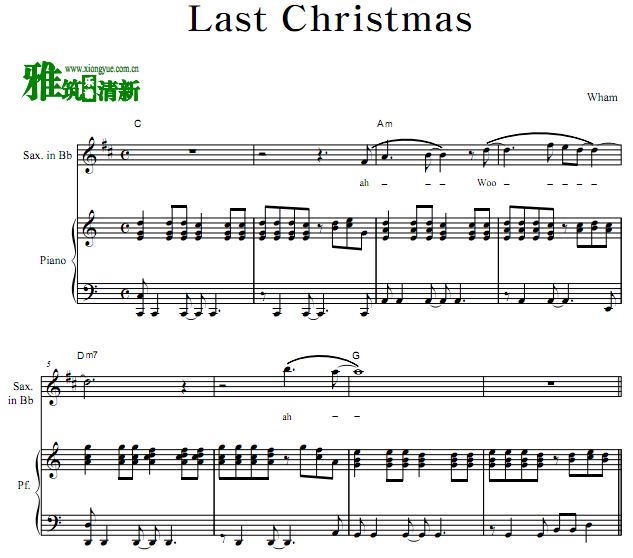 Last Christmas降B萨克斯钢琴二重奏谱