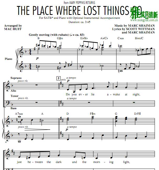 THE PLACE WHERE LOST THINGS GO四声部合唱钢琴伴奏谱