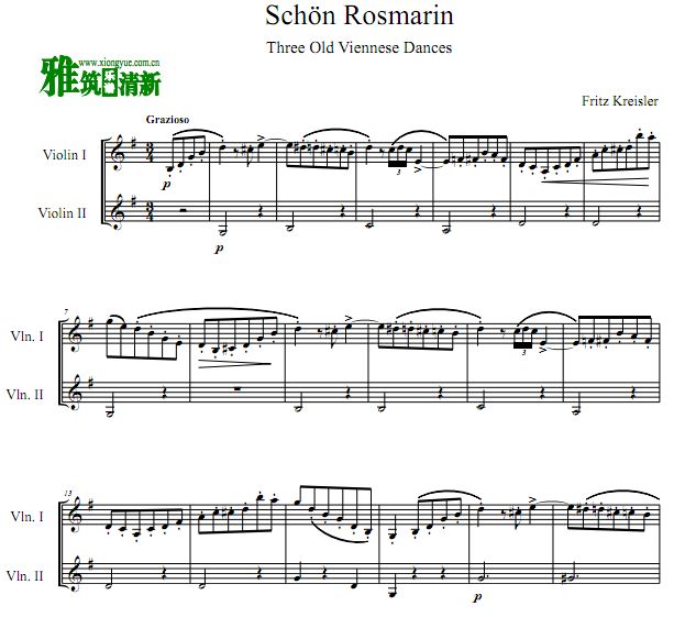 Fritz Kreisler - Schon Rosmarin小提琴二重奏谱