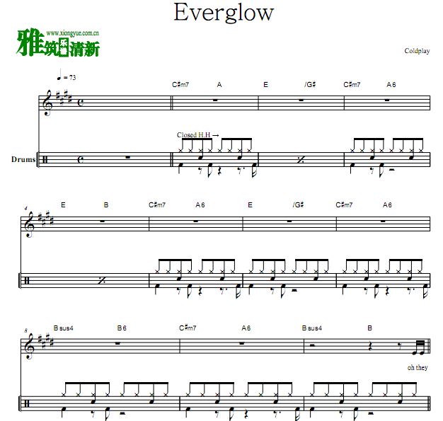 酷玩乐队 Everglow鼓谱