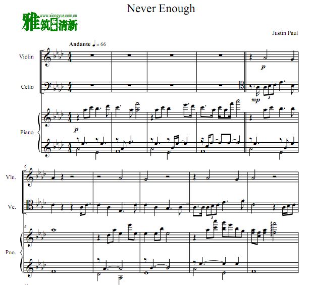 马戏之王 never enough 小提琴大提琴钢琴谱
