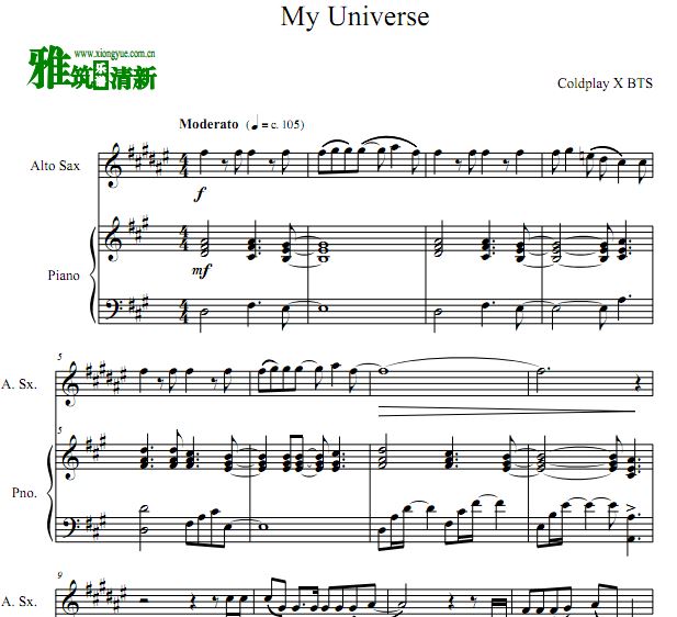 Coldplay,BTS - My Universe萨克斯谱