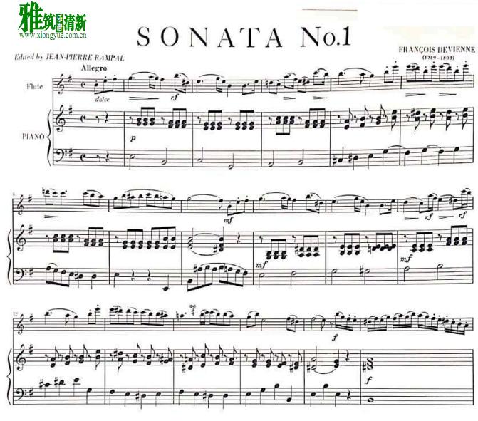 Devienne Sonata No.1 E Minor 长笛钢琴伴奏谱