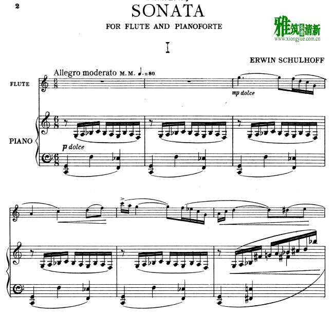 Erwin Schulhoff Flute Sonata 长笛钢琴伴奏谱