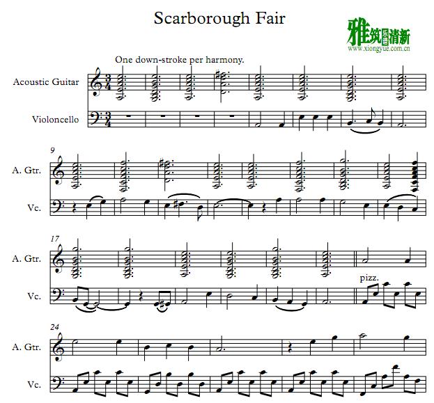 scarborough fair 斯卡布罗集市 大提琴吉他二重奏谱