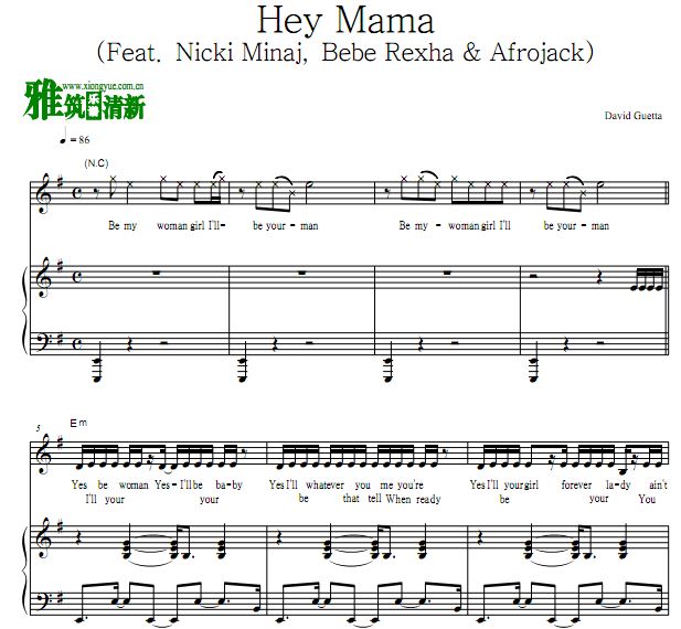David Guetta - Hey Mama正谱 歌谱