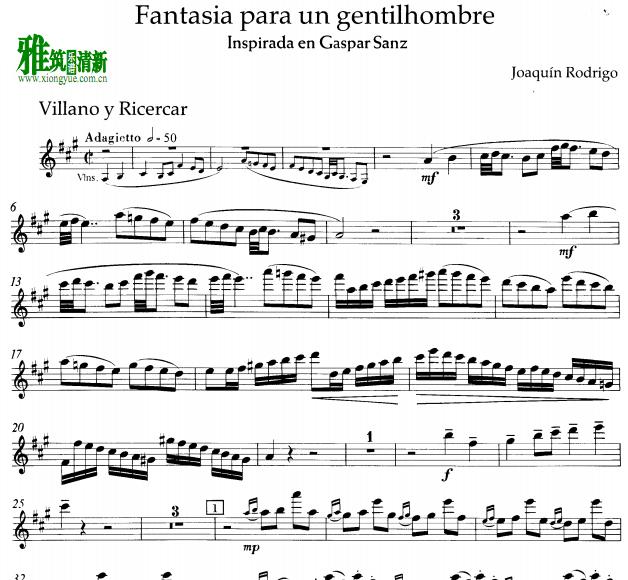 Joaquin Rodrigo James Galway  - Fantasia para un Gentilhombre 长笛谱
