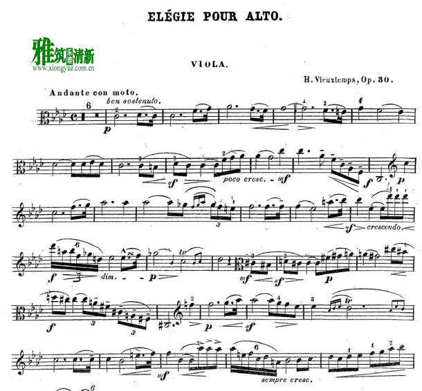 vieuxtemps elegie op 30 挽歌中提琴谱