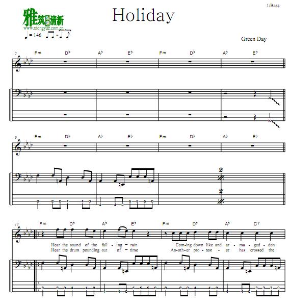 Greenday - Holiday 贝司谱