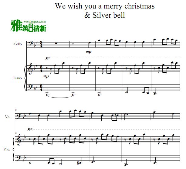 We Wish You a Merry Christmas & Silver Bells 大提琴钢琴合奏谱