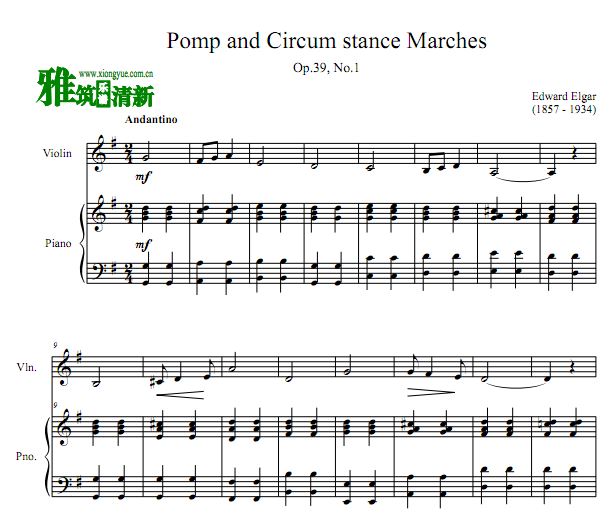 埃尔加 威风堂堂进行曲小提琴钢琴谱