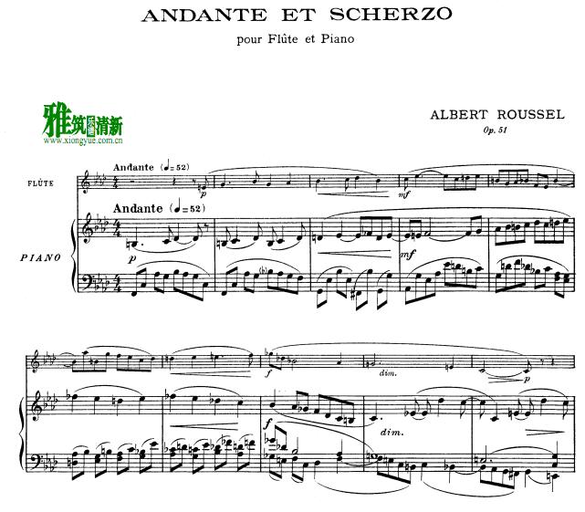 鲁塞尔 Andante and Scherzo Op.51 长笛谱钢琴伴奏谱